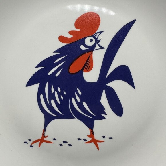 Vintage Naaman Israel Fine Porcelain Footed Cake Fruit Stand Rooster Design 9" - Picture 8 of 8